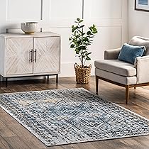 Used USA vintage Rug Mat インテリア nuLOOM Sidney Machine Washable Vintage Diamond Area Rug, 5x8, Blue